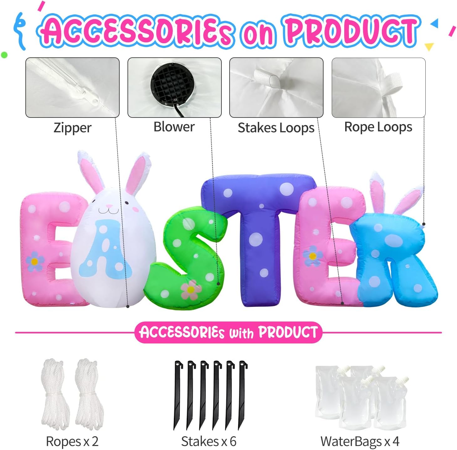 New 8FT Long Easter Inflatable Banner Outdoor Decorations with, Build-in LED Lights Holiday Blow Up Yard Decoration, for Easter Holiday Party, Outdoor,Garden, Yard Lawn Décor - Image 6