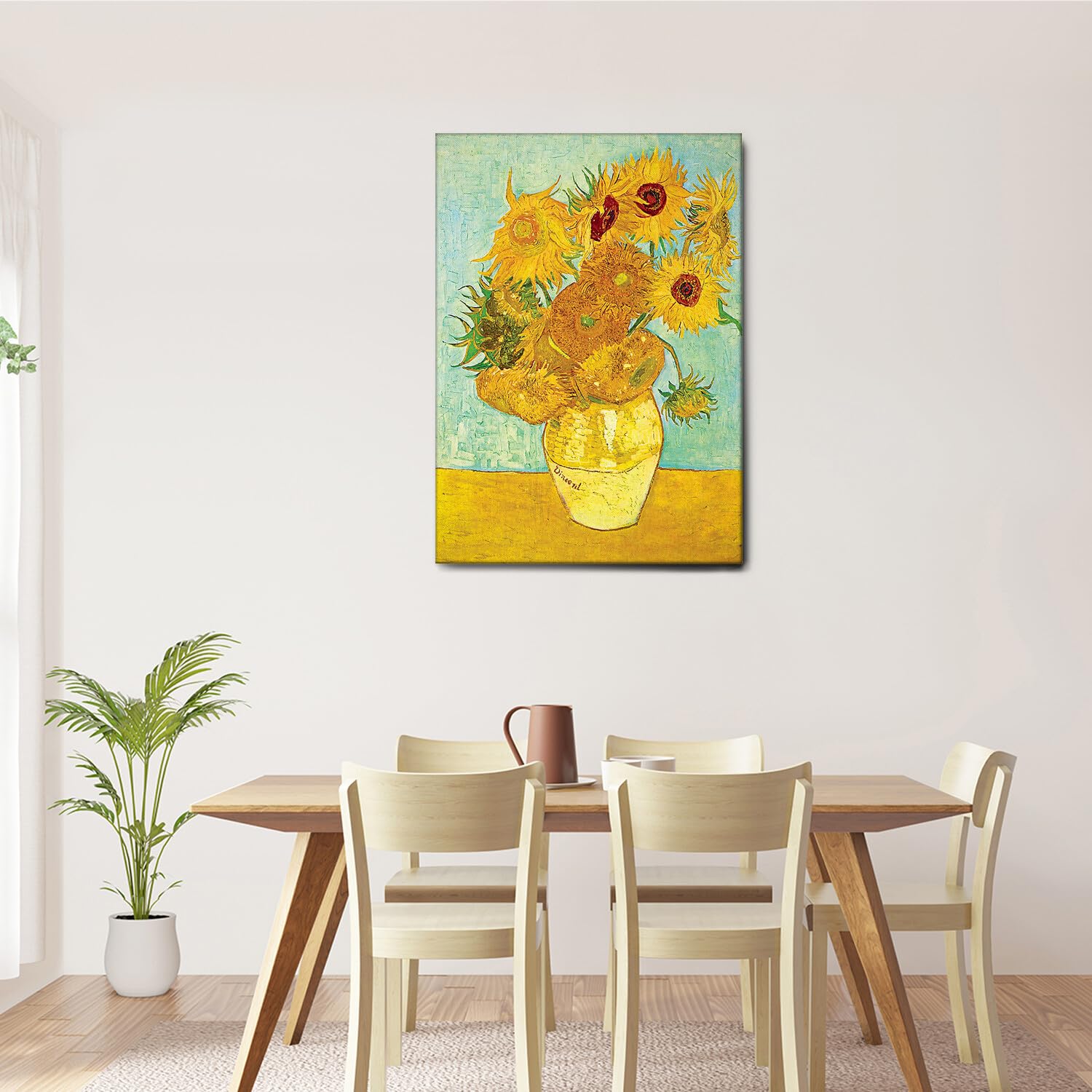 Giallobus - Cuadro - Vincent Van Gogh - Girasoles - Lienzo con marco estándar - 70L x 100l cm - Listo para colgar - Cuadros modernos