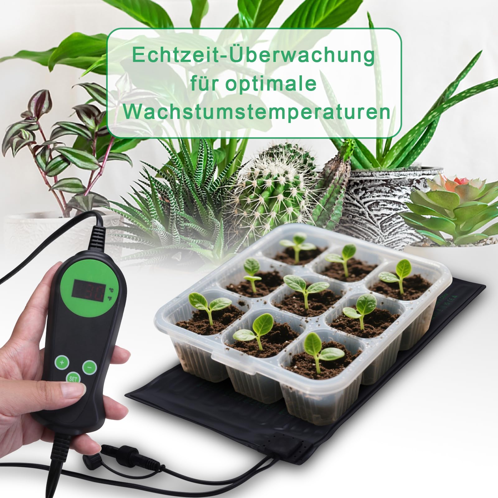 DERNORD 4 Pflanzmatte mit 1 Thermostat 30W Heizmatte 25.5 X 52.7CM Pflanzen Wasserdicht Heating Pad for Gemüse Blumen Seedling Gewächshäuser