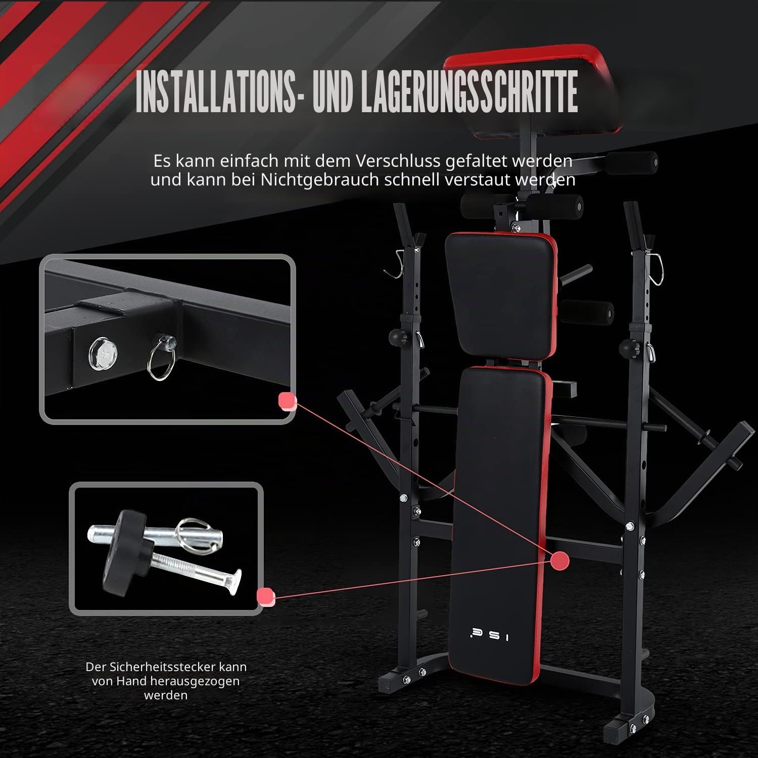 ISE Multifunktional Trainingsbank, Hantelbank Verstellbar Klappbar mit Beincurler Haushalt Fitnessgeräter für Kniebeuge, Hantelbank Bankdrücken,Rumpfbeuge,Training Bank Neigen, Beinbeuger für Zuhause