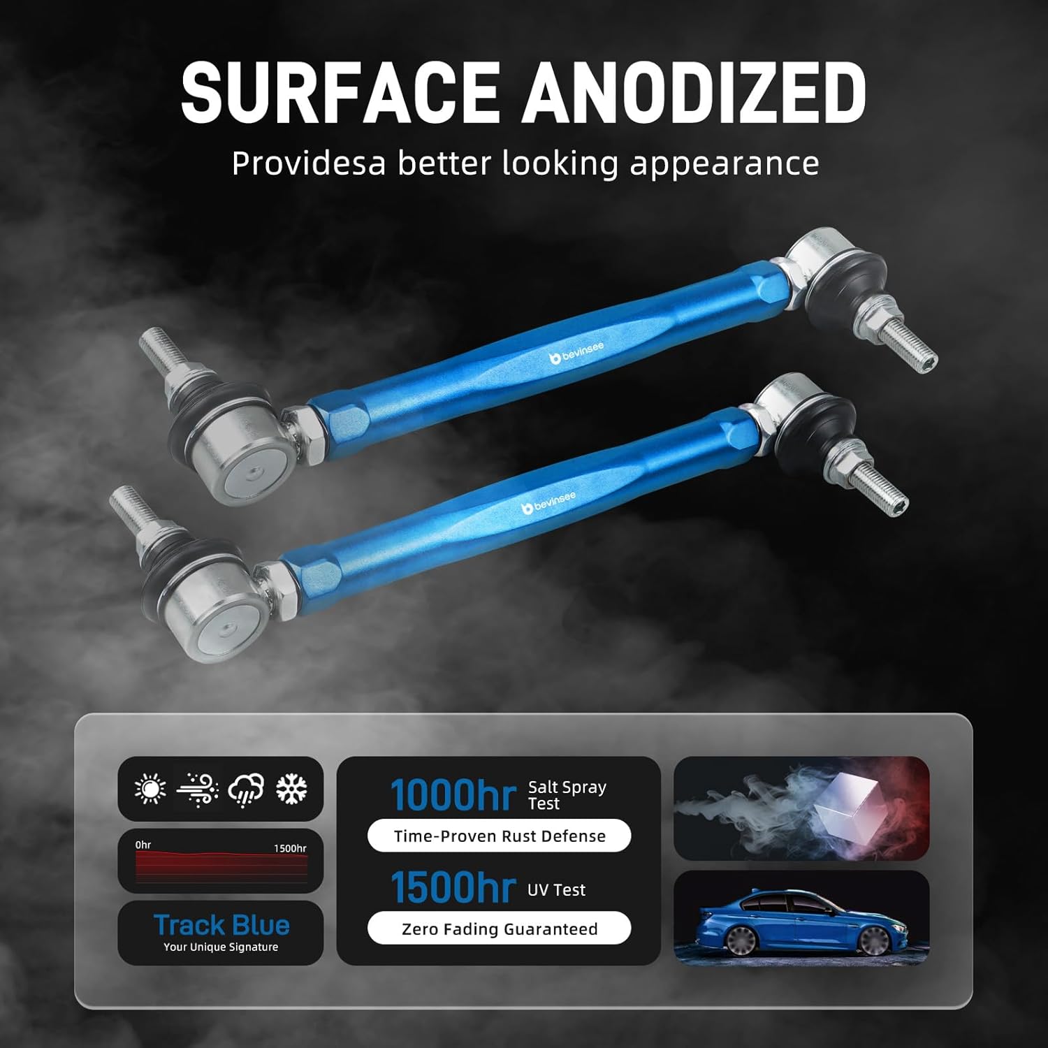 Bevinsee Adjustable Front Sway Bar End Link Kit Compatible with BMW 3 Series E46 1999-2006, Z4 E85/E86 2003-2008, Aluminum Blue