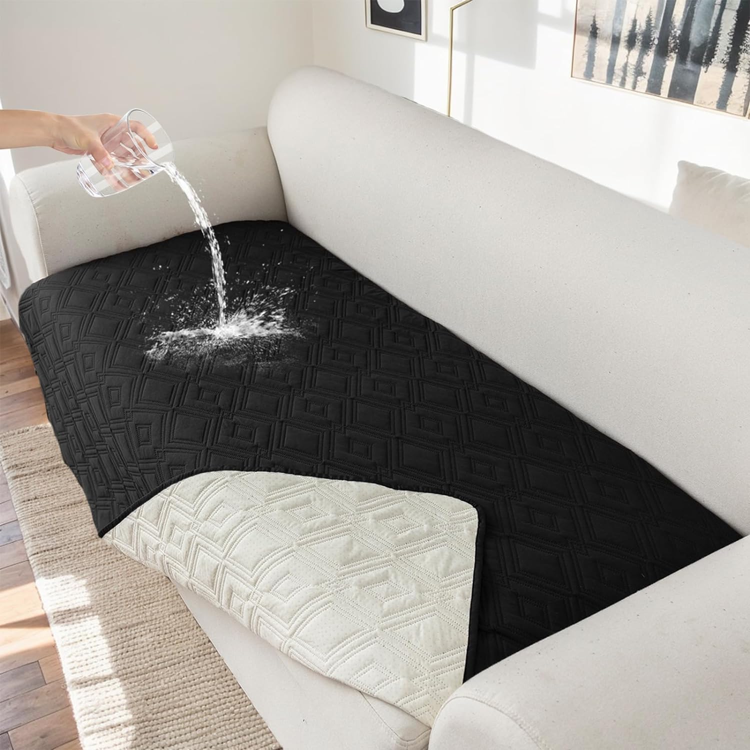 FASCINATDECO Waterproof Sofa Covers 3 Seater, Sofa Seat Cushion Covers, Non Slip Sofa Covers, Sofa Slipcovers, Pet Couch Covers, Washable Sofa Protectors from Pets Kids Dogs (Black, 3 Seater)