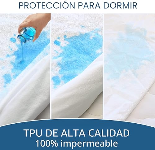 Vista 3 de Cubrecolchón de tela de toalla impermeable, para colchones de hasta 18 pulgadas de alto, sábana bajera lavable a máquina, absorbente, tamaño queen