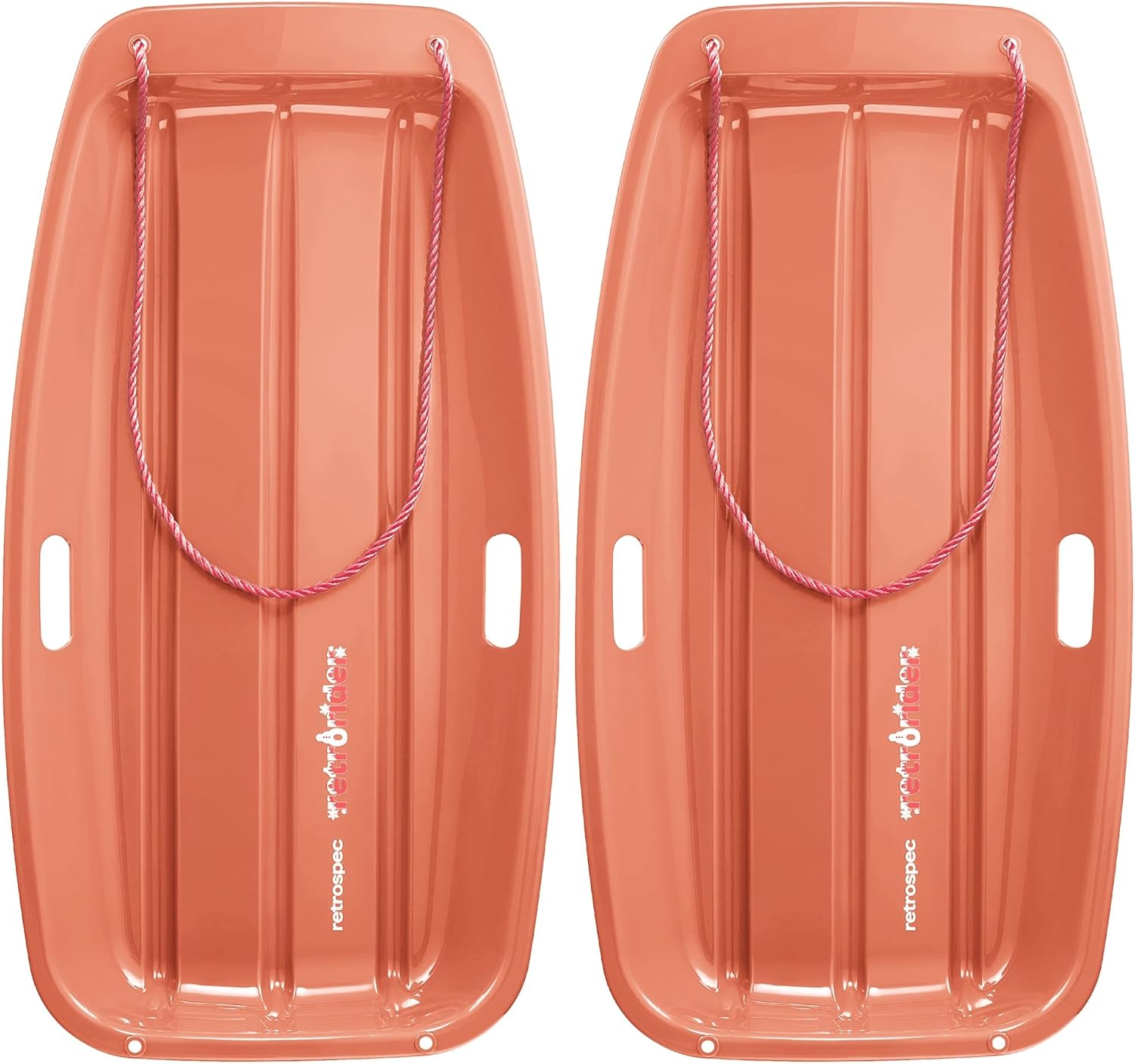 Retrospec Retrorider Plastic Snow Sled – Toboggan Style with Pull Rope, Cold-Resistant Coating, and Hard Bottom for Smooth Downhill Rides – Available in 35" and 48" Sizes for Kids and Adults 2 Pack Polar Pink 35"