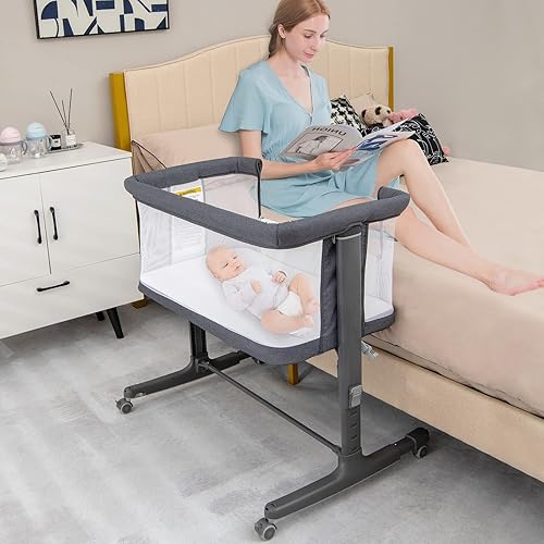 Miniatura 1 de INFANS Moisés para bebé cuna portátil plegable 3 en 1 con colchón bolsa de viaje ruedas malla completa 5 altura ajustable fácil de montar Cradle Co