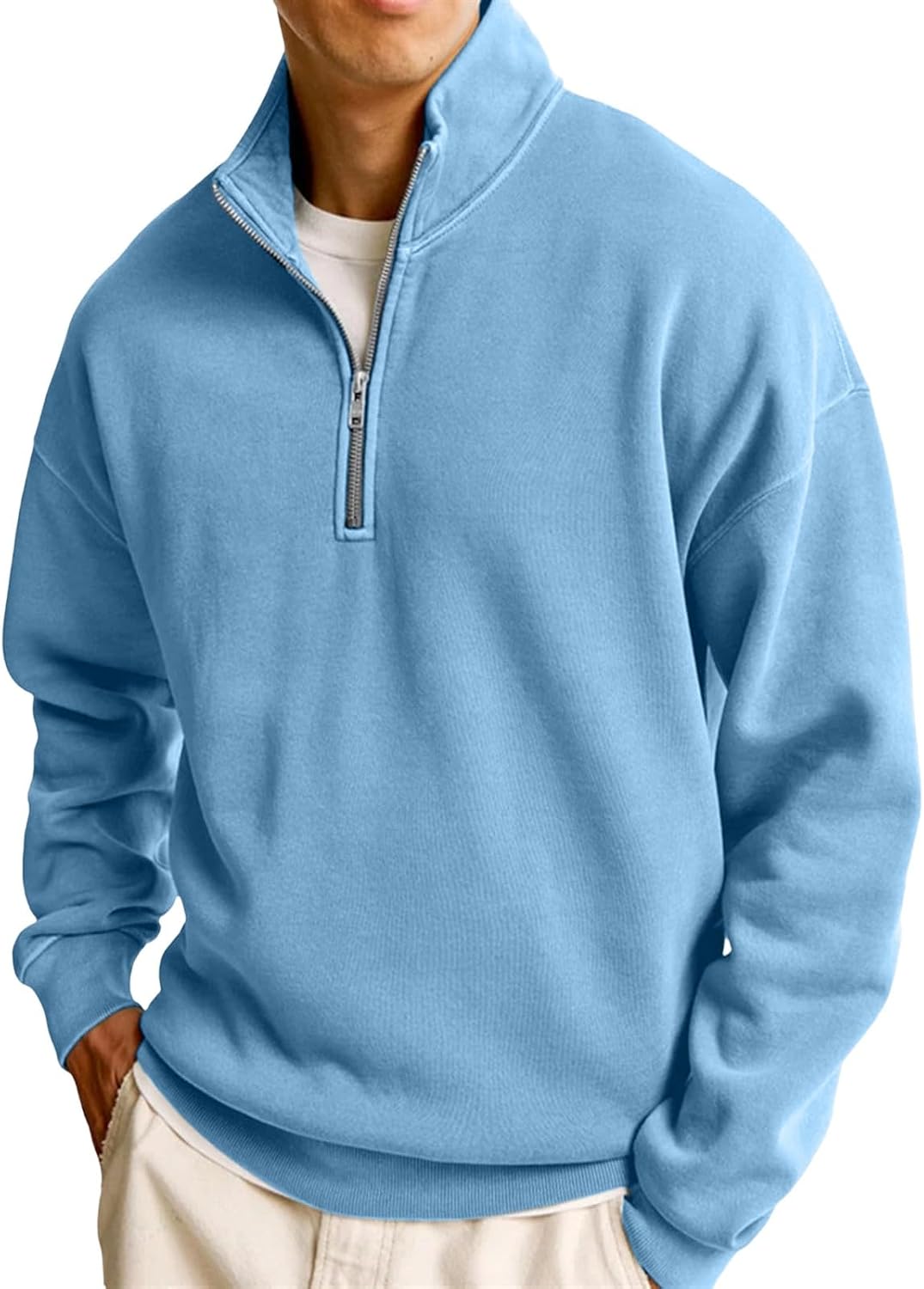 Men Lightweight Quarter Zip Mock Neck Polo Sweater,Winter Pullover