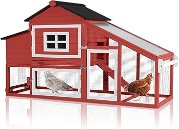 Chicken Coop Expandable Chicken House for Outdoor with Wheels Nesting Box, Leakproof Pull-on Tray, and UV-Resistant Roof Panel - Red