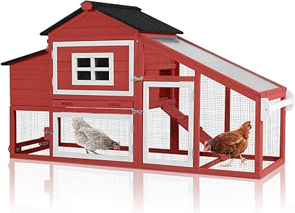 Chicken Coop Expandable Chicken House for Outdoor with Wheels Nesting Box, Leakproof Pull-on Tray, and UV-Resistant Roof Panel - Red