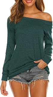Halife Women's Long Sleeve Boat Neck Off Shoulder Blouse Tops