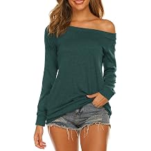 Halife Womens Long Sleeve Boat Neck Off Shoulder Blouse Tops