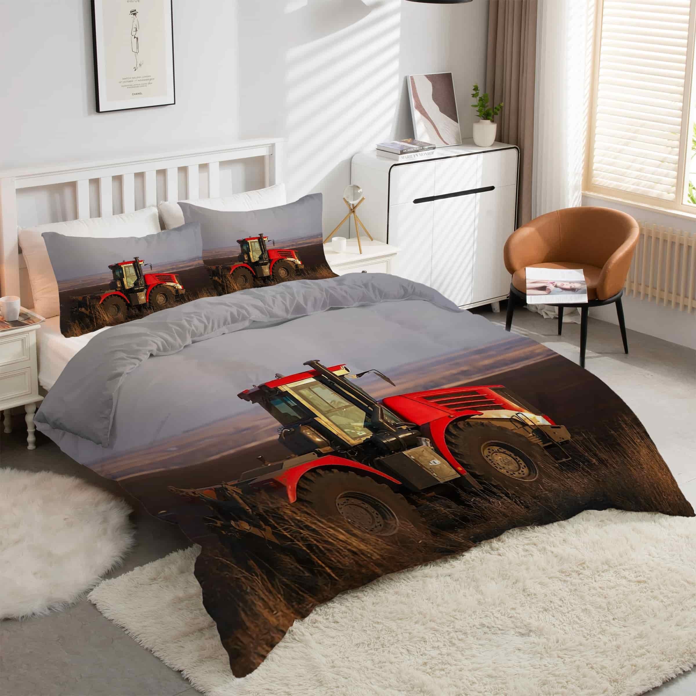 Housse de couette 200x200 tracteur agriculture ensemble de literie 3 pièces microfibe avec zip