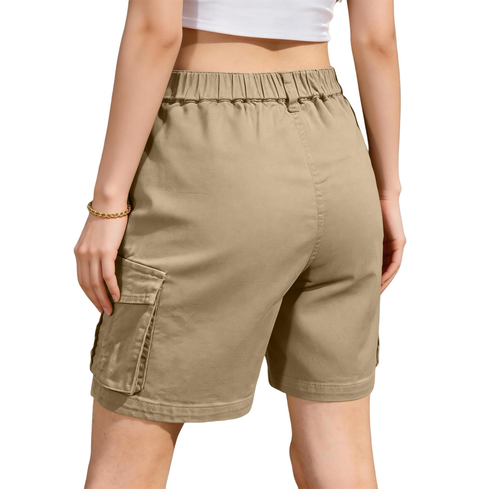Generico Women's Summer Cargo Shorts Elastic Waist Lightweight Hiking Casual Outdoor Quick Dry Short Pants for Travel Hiking with 4 Pockets - 2
