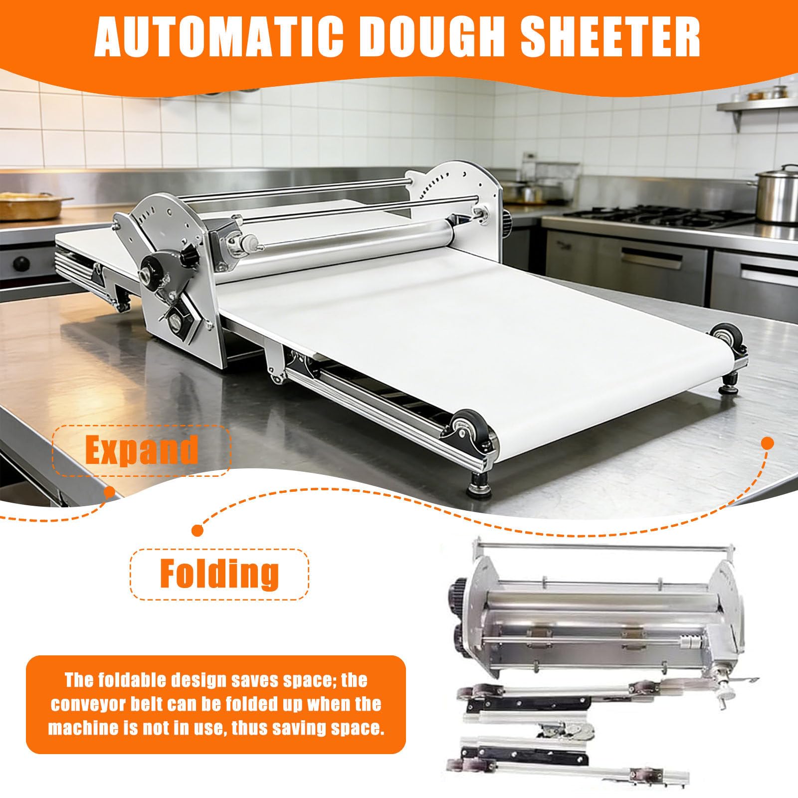 Elektrische Teigausrollmaschine 40" – Klappbare Teigroller Maschine Mit Automatischem Rücklauf, 2–30 mm Einstellbare Dicke Für Hobbybäckerei, Blätterteig, Croissants Und Kuchen