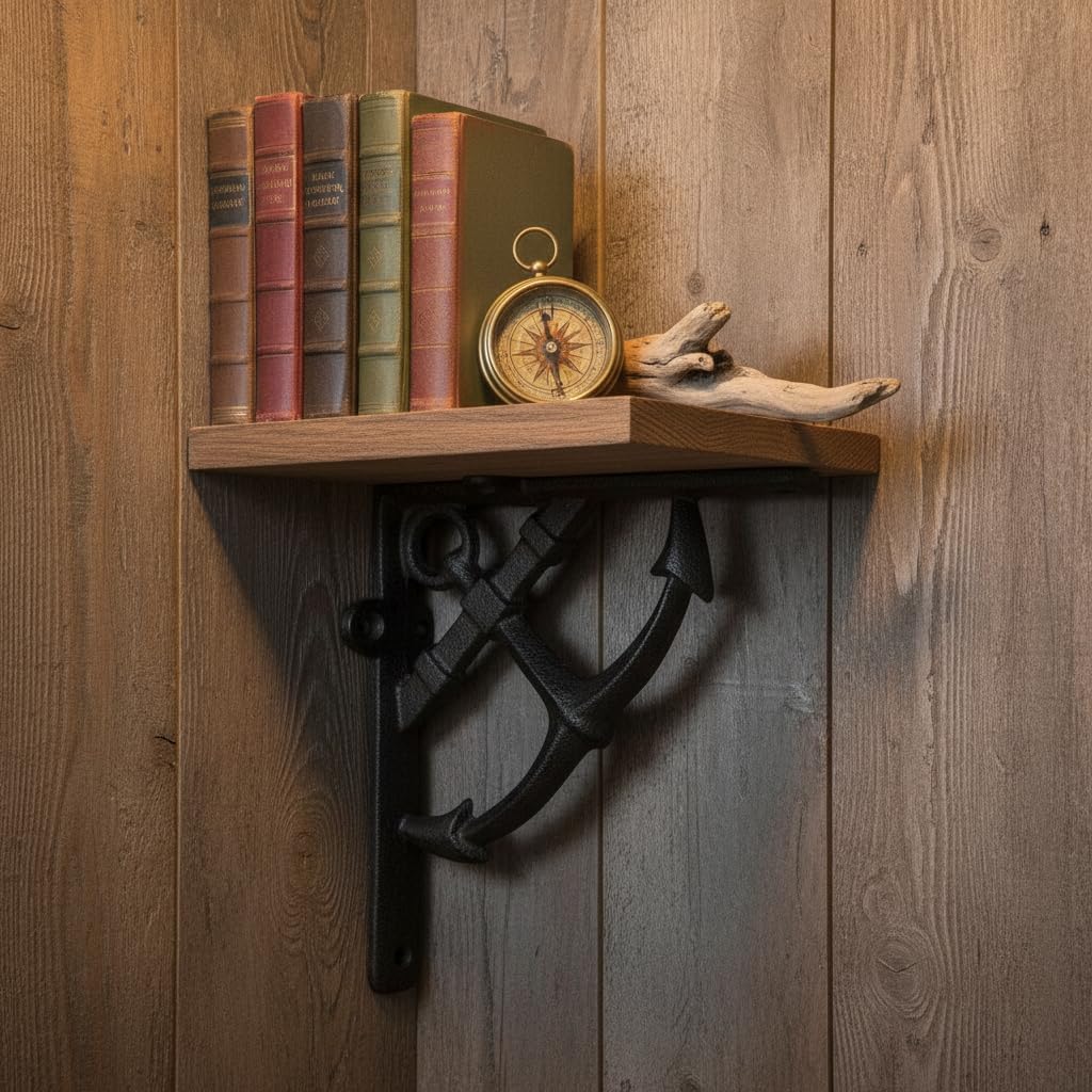 Comfy Hour Antique Rustic Cast Iron Decorative Shelf Bracket, Vintage Arrow Design Wall Mount Corner Brace, Heavy Duty Farmhouse Support Bracket