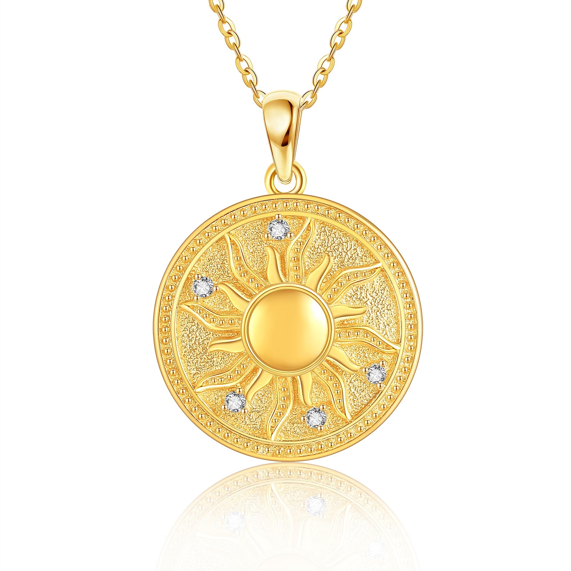 14K Gold Coin Necklace 14K Solid Yellow Gold Tree of Life/Sun/Evil Eye Pendant Necklace Gold Tree of Life Jewelry for Women Girls Gifts