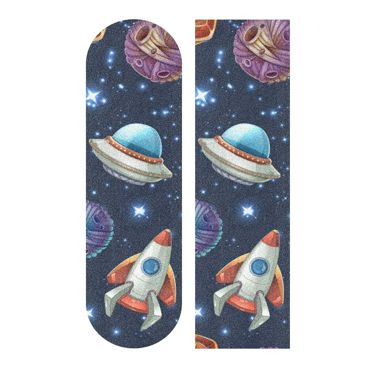 OREZI Spaceships Rocket Pleanets Skateboard Grip Tape,Longboard Scooter Griptape Sheet Sticker,Bubble Free Anti-Slip,33"X 9"oard Scooter Griptape Sheet Sticker,Bubble Free Anti-Slip,33"X 9"