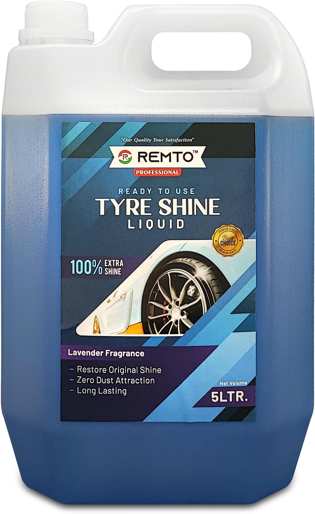 Bike & Car Tyre Polish 5 Liter Extreme Black Tyre Shine - Long Lasting Tyre Gloss & Dirt Repellent Formulation | Prevents Fading and Cracks | Non-Greasy and Pleasant Fragrance (Lavender - Blue)