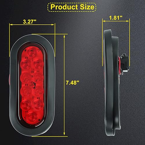 Miniatura 2 de Juego de 4 luces traseras de remolque ovaladas de 6 pulgadas, color rojo, de 6 pulgadas, luces traseras de freno y giro, montaje empotrado con