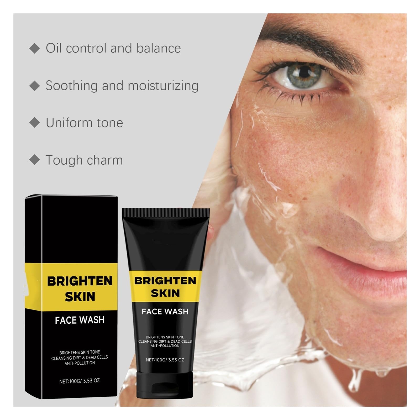 Detergente viso da uomo da 100 g, schiuma ricca for una pulizia profonda, idrata e idrata delicatamente(3pcs)