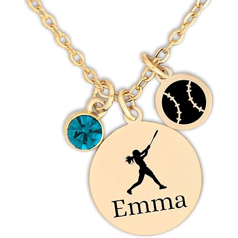 Personalized Softball Birthstone Necklace - Team Gifts and Jewelry