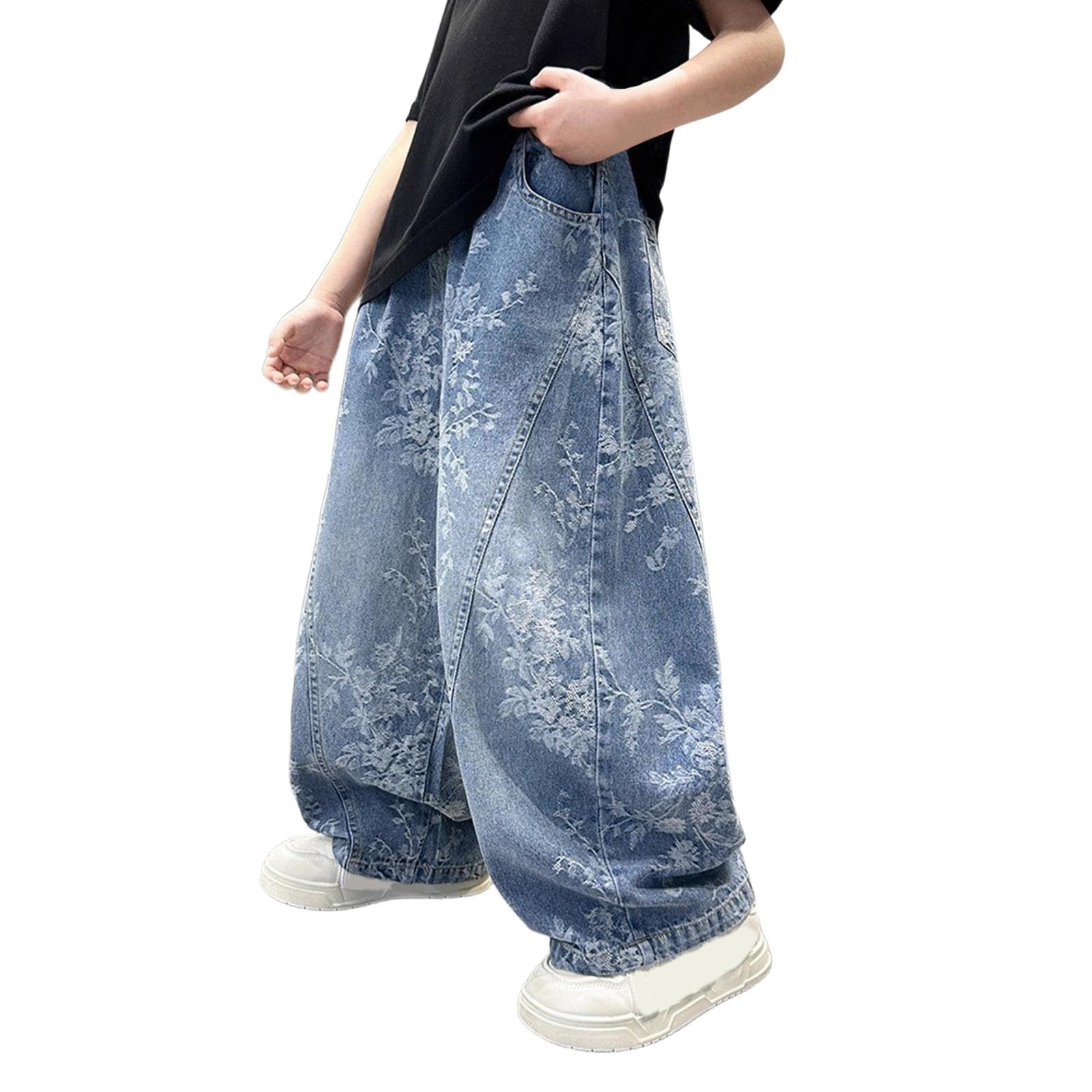 Genérico Vaqueros Niño Pantalón Largos Baggy Jeans Cintura Elástica | Pantalones vaqueros de pierna ancha para niños, pantalones casuales de corte recto para niños, largos y cómodos otoño.