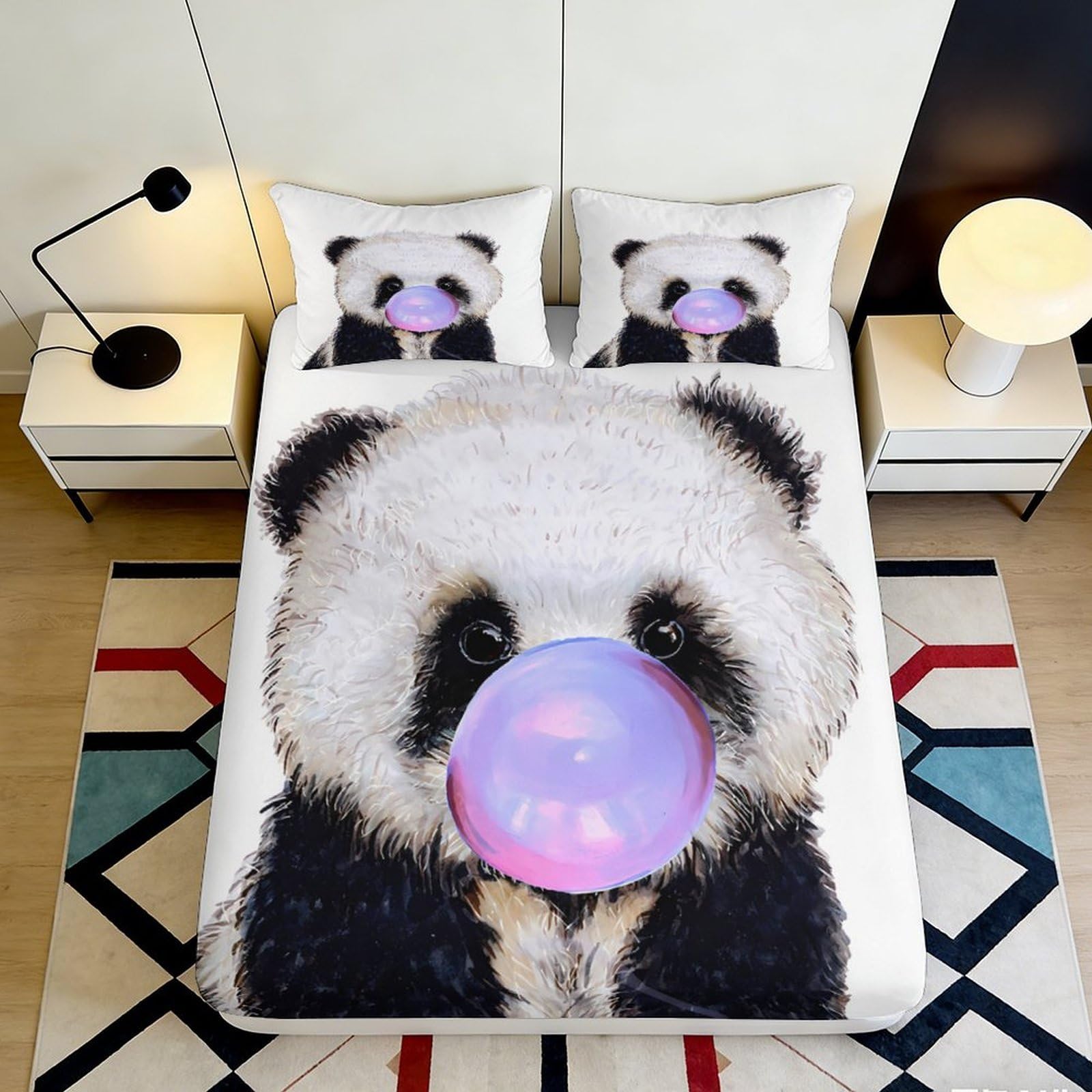 3D Printed Panda Bubble Fitted Sheet Microfiber Soft Animal Cartoon Mattress Cover for Bedroom Dorm Decor Easy Care 90x200x25cm