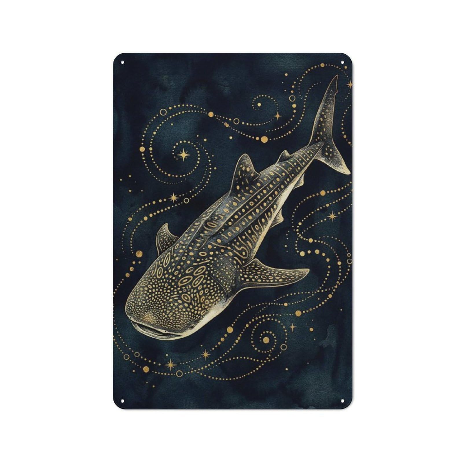Junmoney Style-5 Whale Shark In Starry Night Rustic Metal Plaque 30X20cm For Café Or Restaurant, Wall Decor For People Reorganising Café And Restaurant