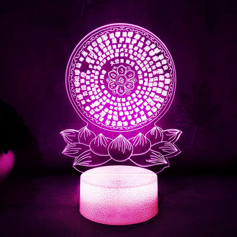 3D Buddha Night Light Lamp Illusion 16 Color Changing Remote Table Desk Decoration Lamps Acrylic Flat ABS Base USB Cable Birthday Gift Toys