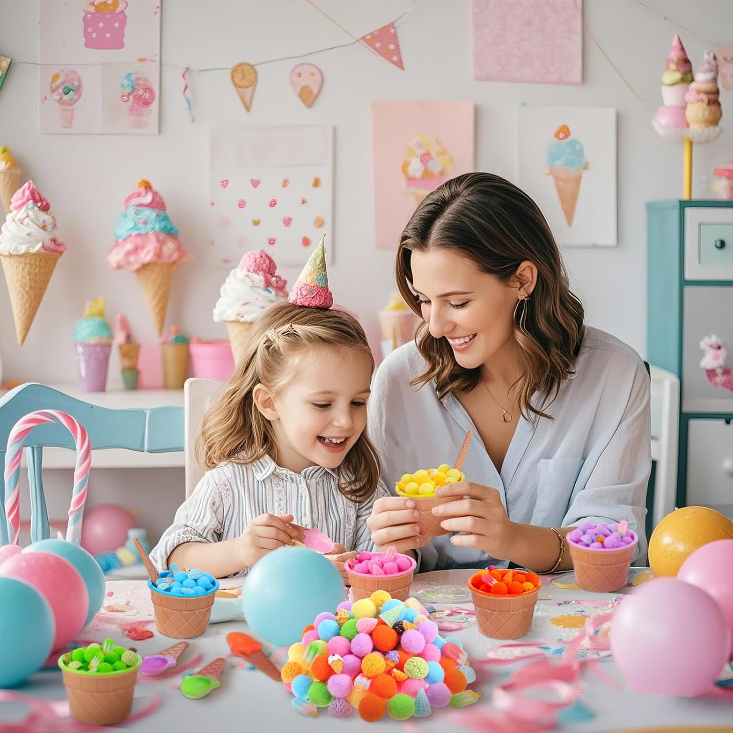 154 Pcs Ice Cream Sensory Bin Items Summer Counting Sorting Sensory Bin Filler Fine Motor Ice Cream Counts for Easter Day Spring Summer Counting Decor