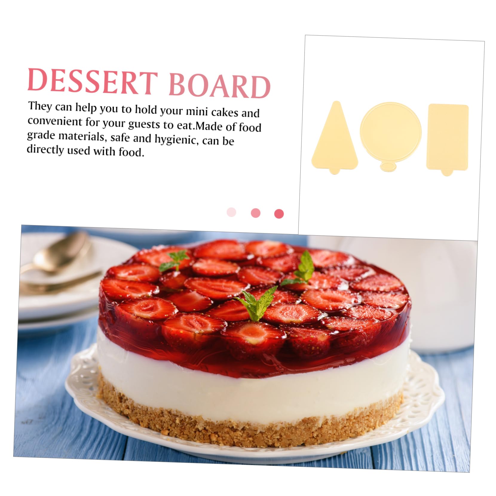 GLEAVI 300 Stück Teiliges Mini Cake Base aus Goldfarbenen Runden Dreieckigen und Rechteckigen Cake Boards Stabile Unterlagen für Mousse Käsekuchen und Dessert für Partys Hochzeit