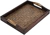 Bandeja de Servir Rectangular de Ratán Tejido a Mano con Manijas, Bandeja Decorativa de 9 Pulgadas para Desayuno, Bebidas, Bocadillos para Comedor/Mesa de Centro 1