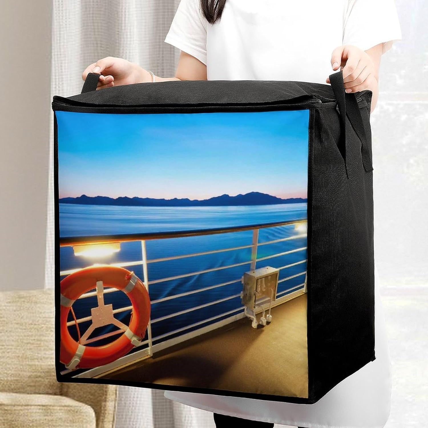 Pool Party Cruise Ship Storage Bag,Large With Handle Quilt Organizer Portable Zipper Storage Bags Foldable Storages Containers for Wardrobe Clothes Blanket Bedding image 5