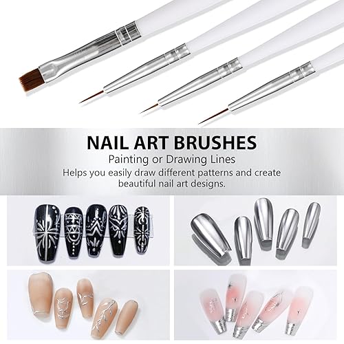 Miniatura 6 de Gel de pintura metálica de 0.3 fl oz, esmalte de uñas de gel pintado en plata, esmalte de uñas de espejo, gel de pintura de metal 3D con 4 pinceles