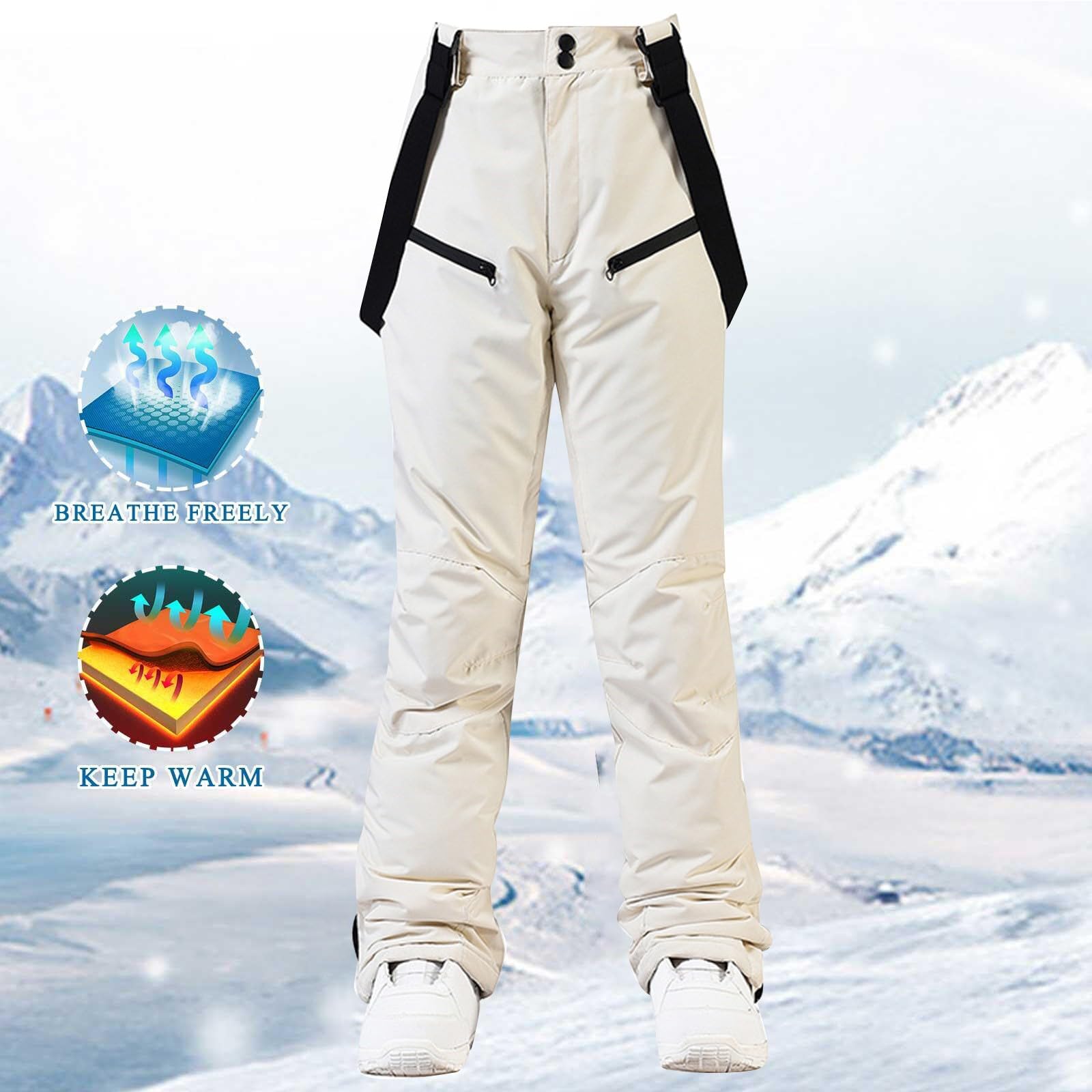 Pantalones de esquí para mujer, talla larga, pantalones de nieve, tirantes extraíbles, resistentes al agua, resistentes al viento, pantalones de senderismo, costuras selladas, paranieves, pantalones