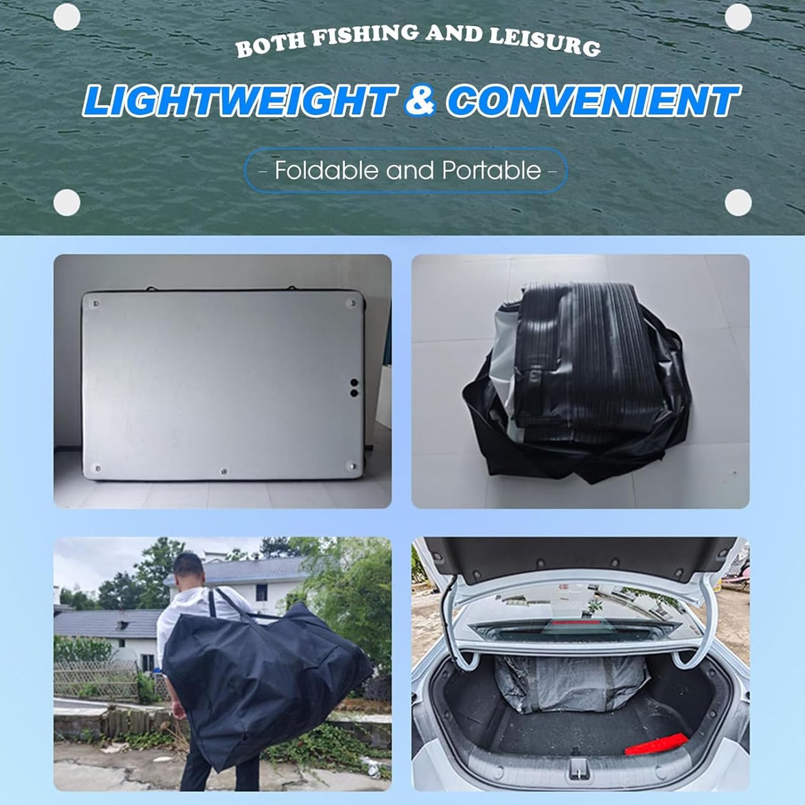 Plataforma Pesca Inflable y Plegable 2 m, con Paredes reforzadas 30 cm y Capacidad 200 kg (440 LB); Plataforma Flotante para Lagos, Ampliable con Soporte para Motor, Kit Completo.