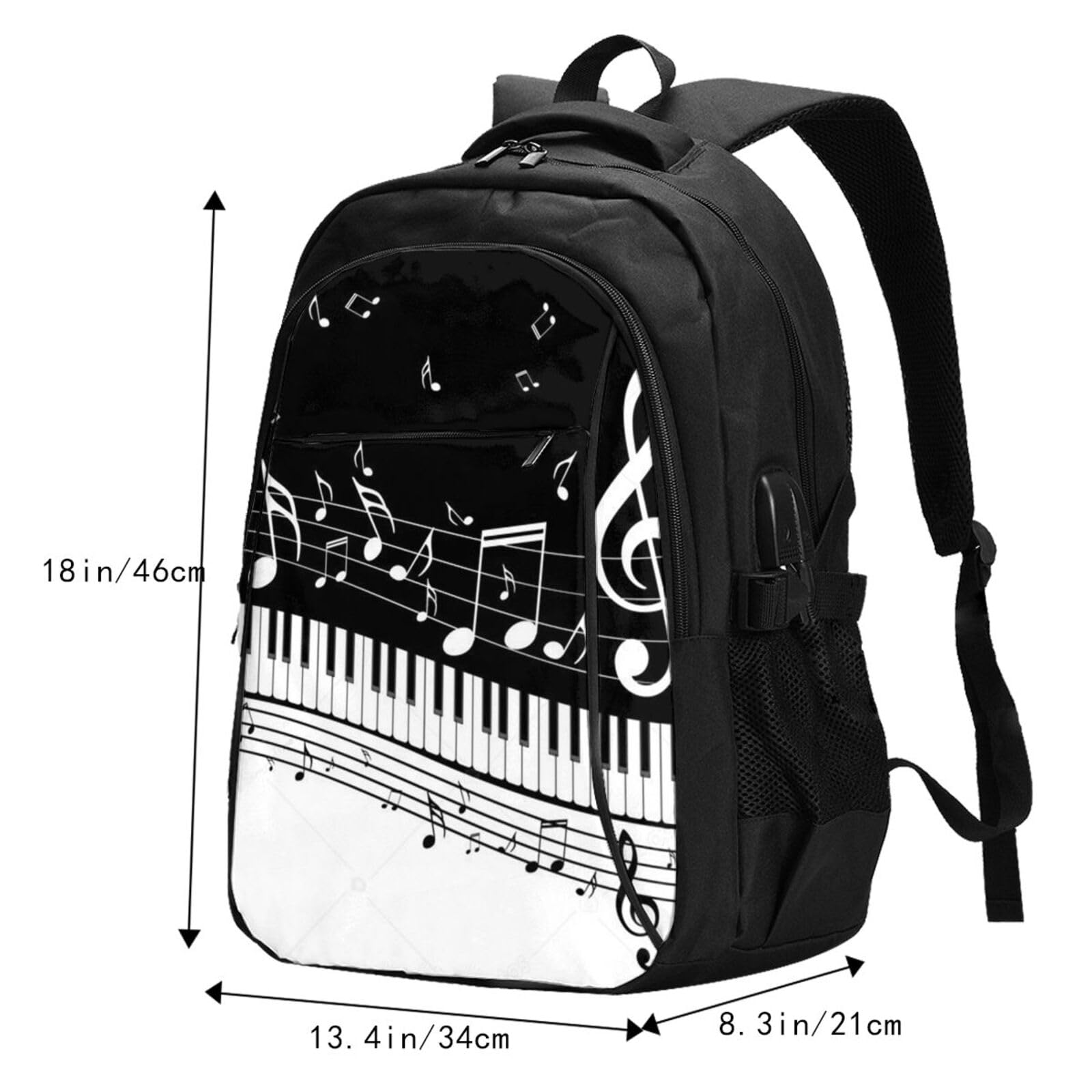 InOmak Fliegende Musiknoten, musikalische Klaviertasten, Reiserucksack, Freizeitrucksack, Schulrucksack, Laptop-Rucksack für Damen und Herren