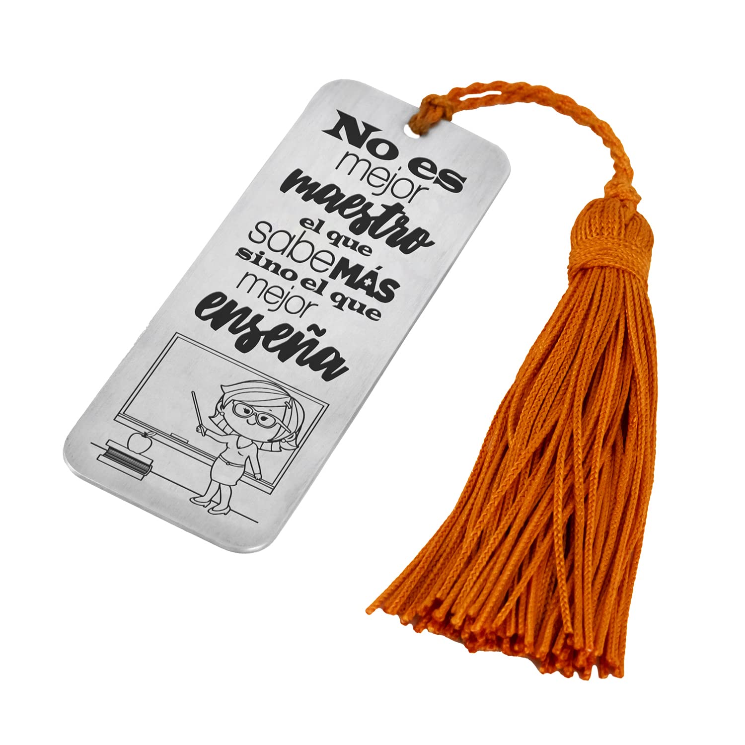 Segnalibro personalizzabile in argento "Non è il migliore insegnante che sa di più…" con nappone di colore - Regalo di fine corso, insegnanti, insegnanti