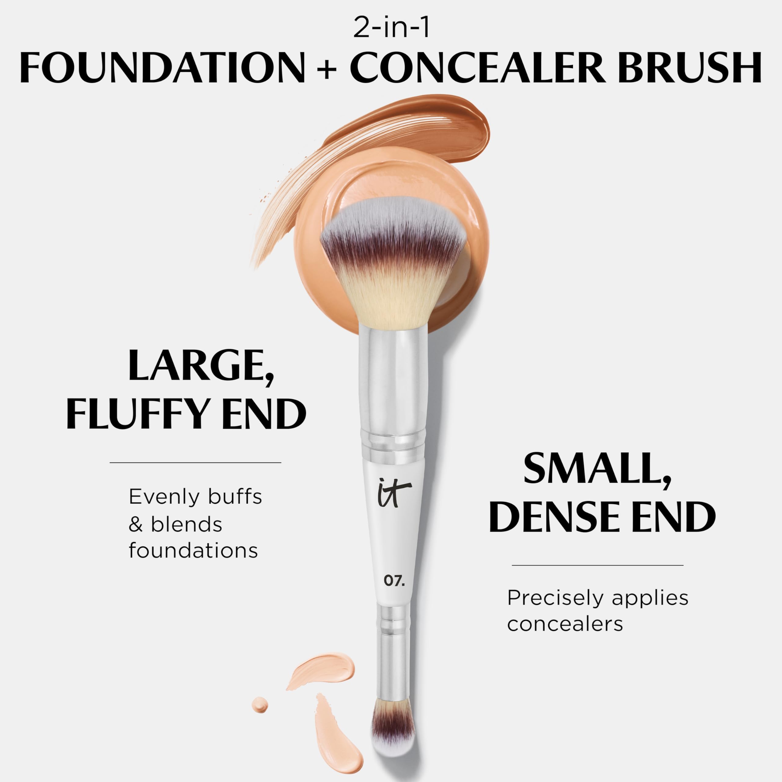 IT Cosmetics Heavenly Luxe Complexion Perfection Brush #7 - Dual-Ended Premium Makeup Brush for Foundation Concealer & Contour, Ultra-Soft Synthetic Fibers, Airbrush Finish, Pro-Hygienic, Cruelty-free