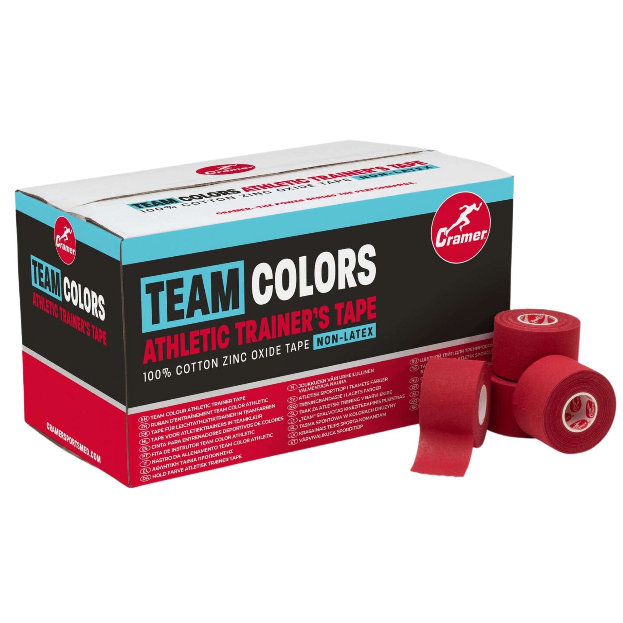 Cramer 750 Zinc Oxide Tape – Athletic Strapping Tape for Ankle, Wrist, and Hand Support – Rigid Sport Tape for Injury Prevention, Compression & Stability – 1.5" x 10yds - Red, 32 Rolls