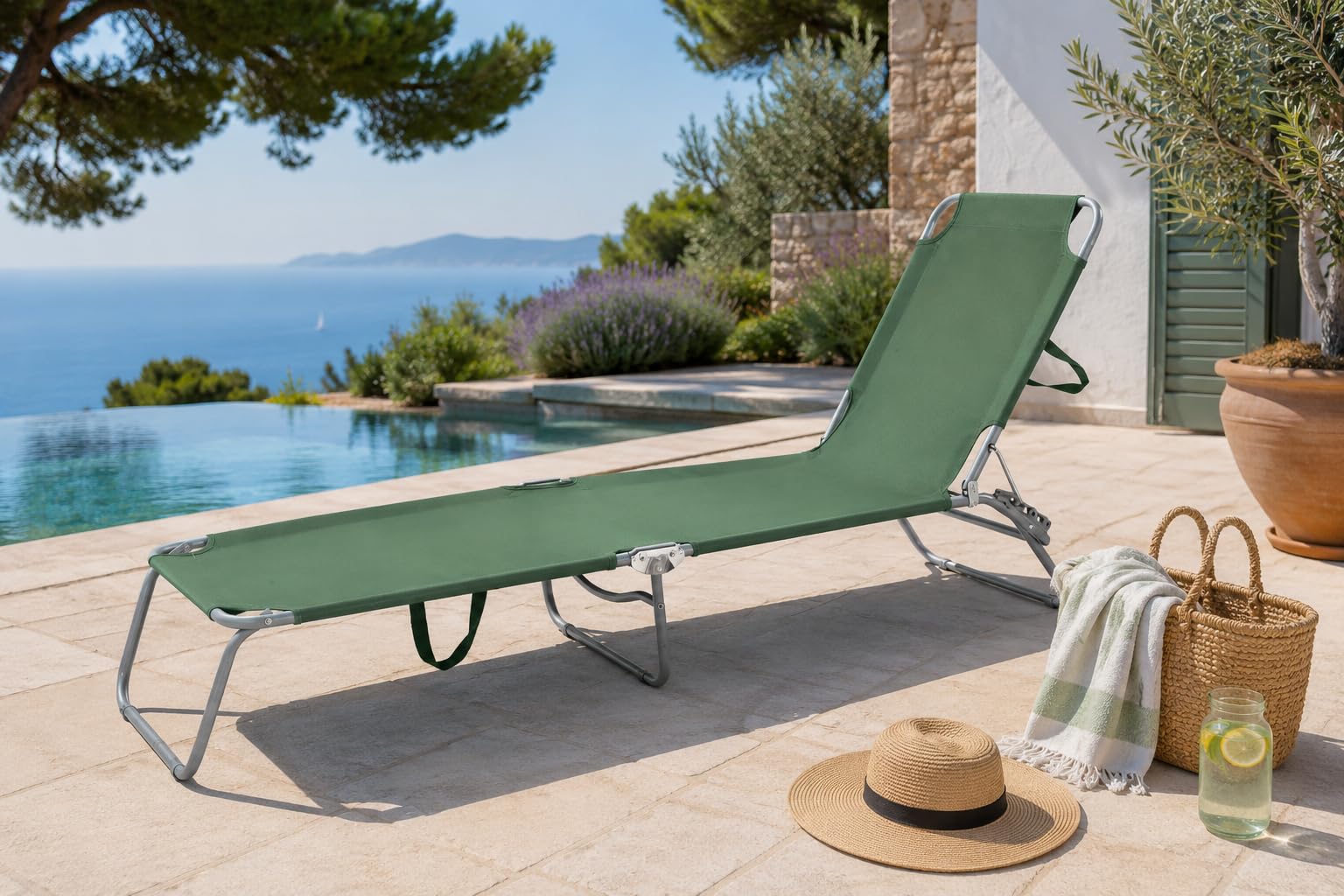 Creaciones Llopis Tumbona Hamaca Plegable para Exterior | Resistente y Ligera | Ideal para Playa, Jardín, Piscina y Camping | 188x55x24 cm | Disponible en Azul y Verde (Verde)