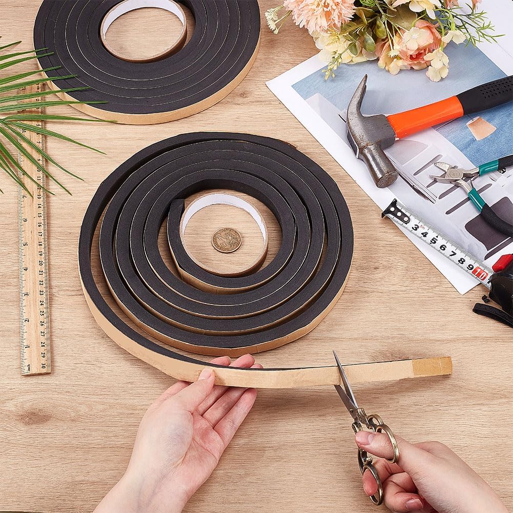 OLYCRAFT 2 Rolls 6 Meters Foam Door Insulation Tape, 15mm Wide, 10mm Thick, Self Adhesive Density Foam Insulation Tape for Sliding Doors, Jambs, Windows