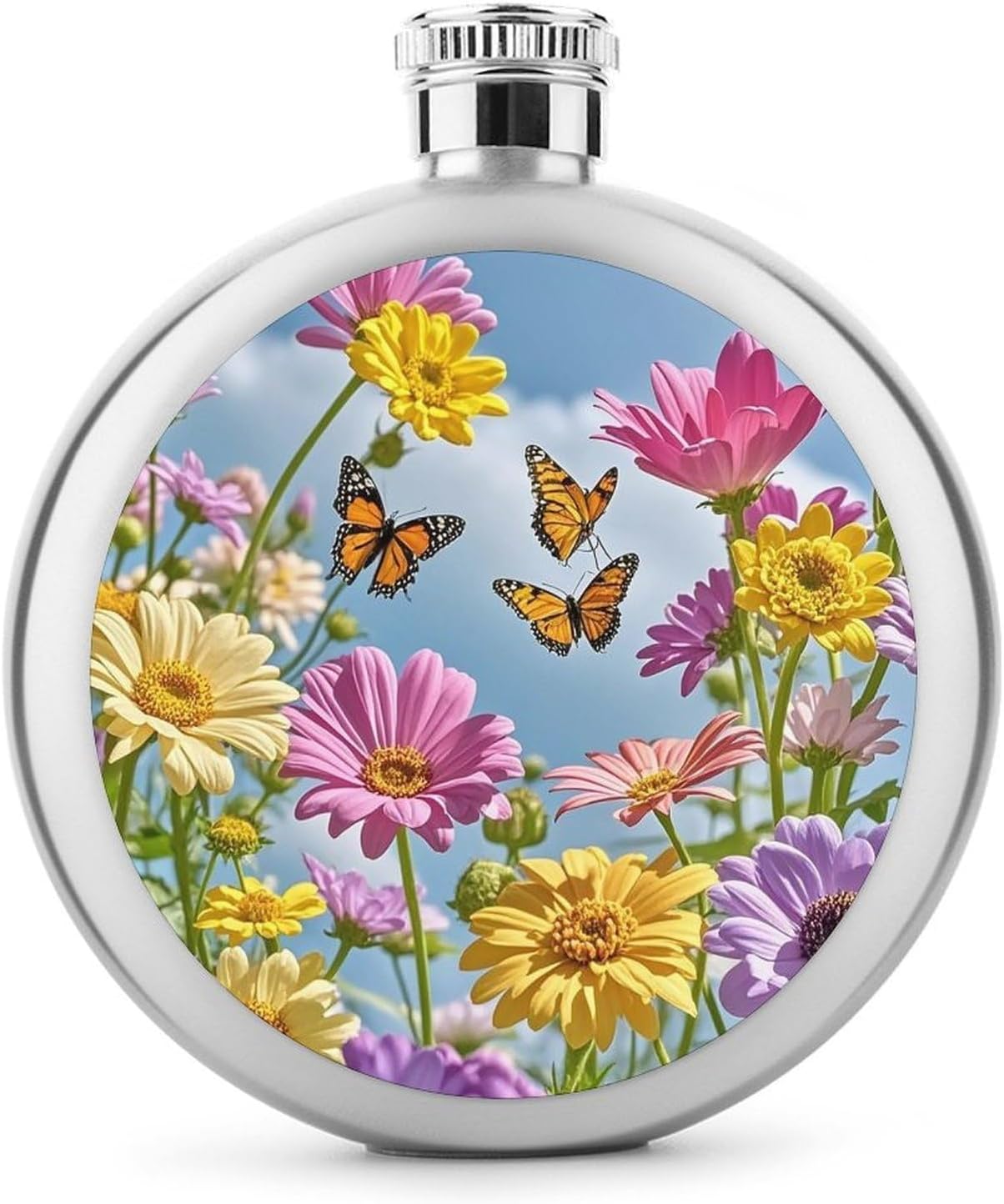 Flowers And Butterflies Stainless Steel Flagon to 5 Oz with Screw Cap,Hip Flask for Men–Whiskey & Liquor Pocket Flask,Alcohol Flagon for Camping Drink Sports Outdoor Wine Bottle