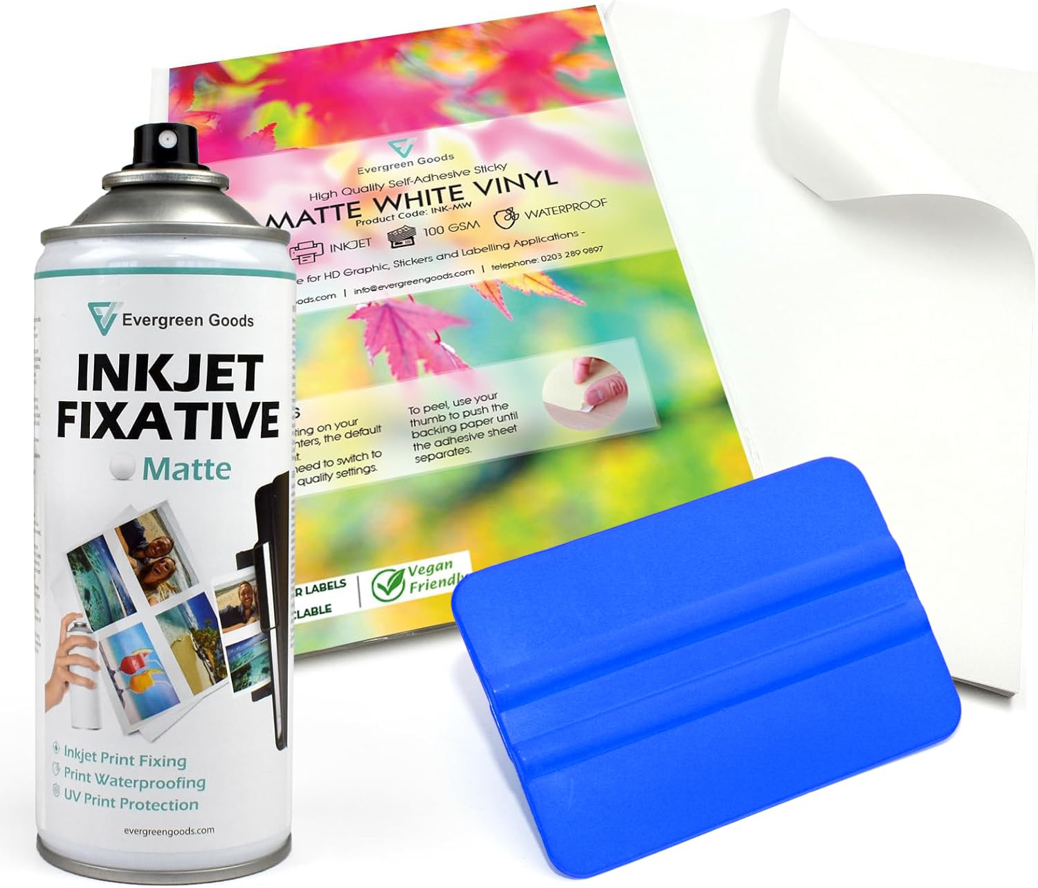 Evergreen Goods 300 Sheets A4 Waterproof Vinyl Sticker Paper with Vinyl Wrap Squeegee | Self-Adhesive Matte White PVC Sticker Sheets, 200 GSM, Inkjet & Laser Printable | Perfect for Custom Labels