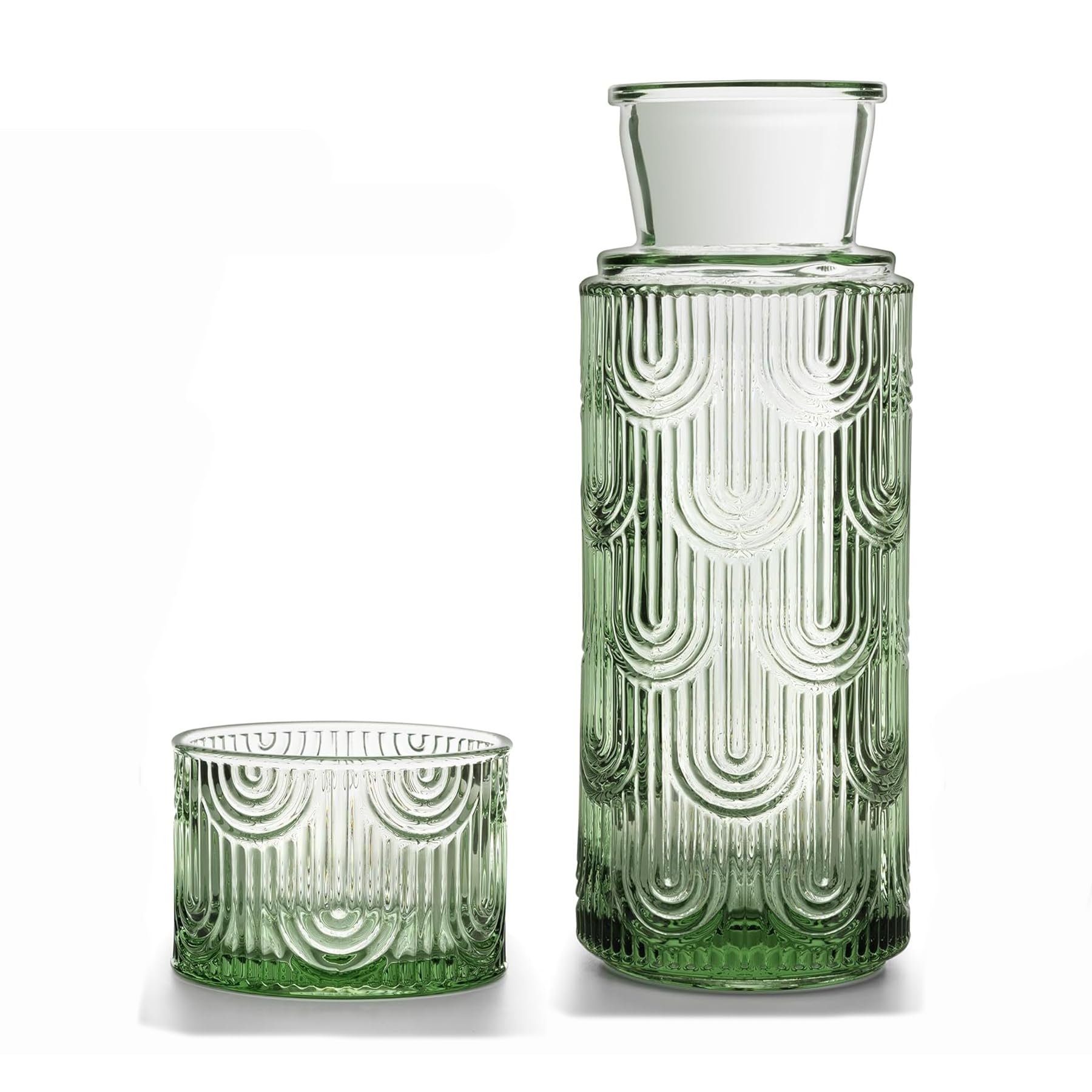 Aosee Green Bedside Water Carafe And Glass Set, Mouthwash Water Dispenser For Bathroom, 21.6 Oz Glass Pitcher Bottles With 6 Oz Lid For Kitchen Bedroom And Dining (Green)