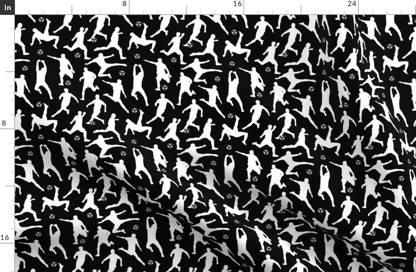 Spoonflower Fabric - Soccer Players Black Small Balls Sports Boys Room White Man Cave Printed on Organic Cotton Sateen Fabric by The Yard - Sewing Quilting Apparel Home Decor