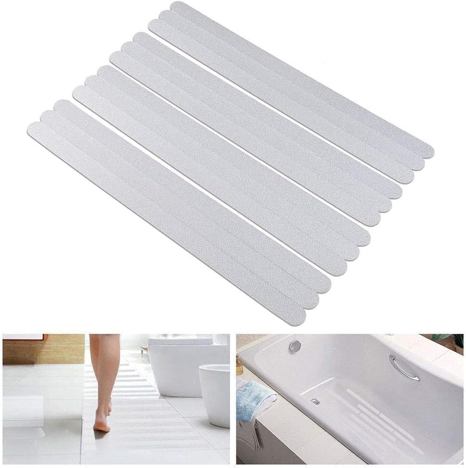 24PCS Anti-slip Strips, Safety Shower Treads Stickers, Bathtub Non Slip Stickers, Anti Skid Tape for Shower,Tub,Steps, Floor-Strength Adhesive Grip Appliques for Everyone (Clear)8 x 0.8In