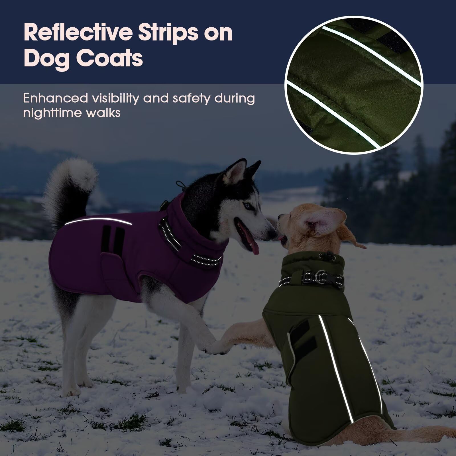 IECOii Abrigo impermeable para perro, chaqueta de invierno cálida para perro, abrigo de invierno de forro polar reflectante de Navidad con agujero para arnés, chaqueta de nieve ajustable para perros