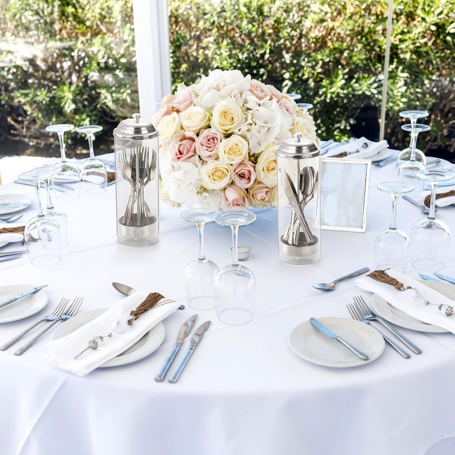 ZEAYEA 2 Pack Glass Straw Dispensers with 200 Pcs Straws, Clear Straw Holder with Stainless Steel Lid, Drinking Straw Organizer Containers for Store, Restaurant, Bar, Home Kitchen, Countertop