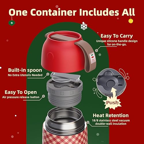 Miniatura 12 de Termo para comida caliente para adultos y niños boca ancha, tarro de alimentos aislado de 26 onzas con cuchara, termo de sopa a prueba de fugas