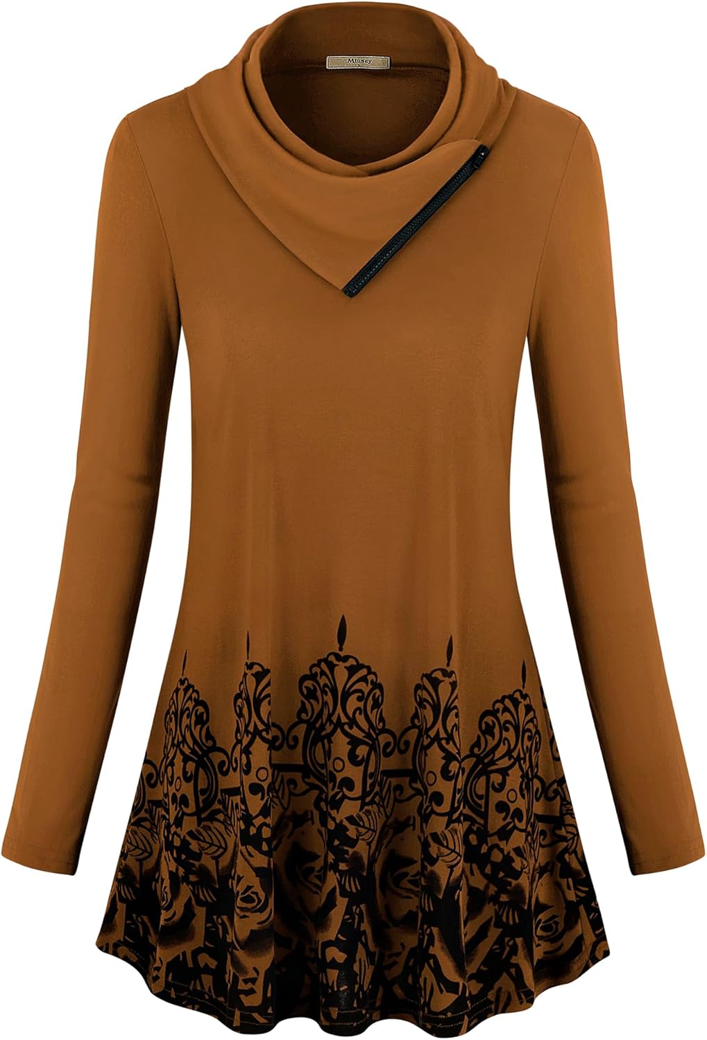 Miusey Women's Long Sleeve Cowl Neck Form Fitting Casual Tunic Top Blouse - Image 2